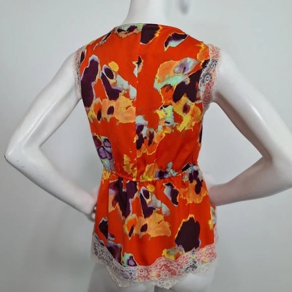Rebecca Minkoff "NEW" Orange Romantic Bohemian Lace Trim Fairy Blouse Plus Sz XL - Picture 3 of 8